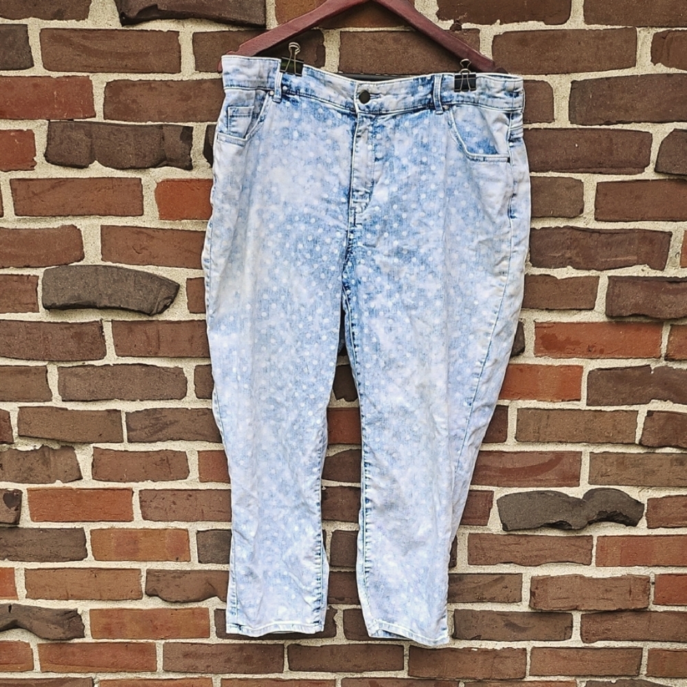 Chico's Platinum Acid Or Whitewashed Polka Dot Women Jean Capris